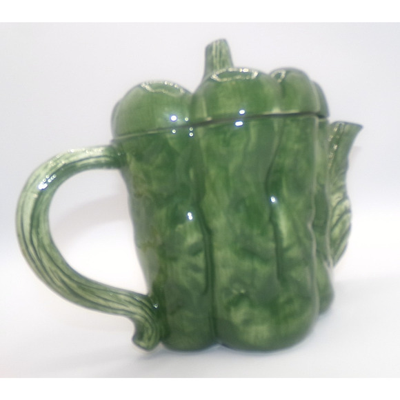 Vintage Limoges France ? Green Bell Pepper Teapot Large Ceramic Vegetable Coffee - Picture 11 of 16
